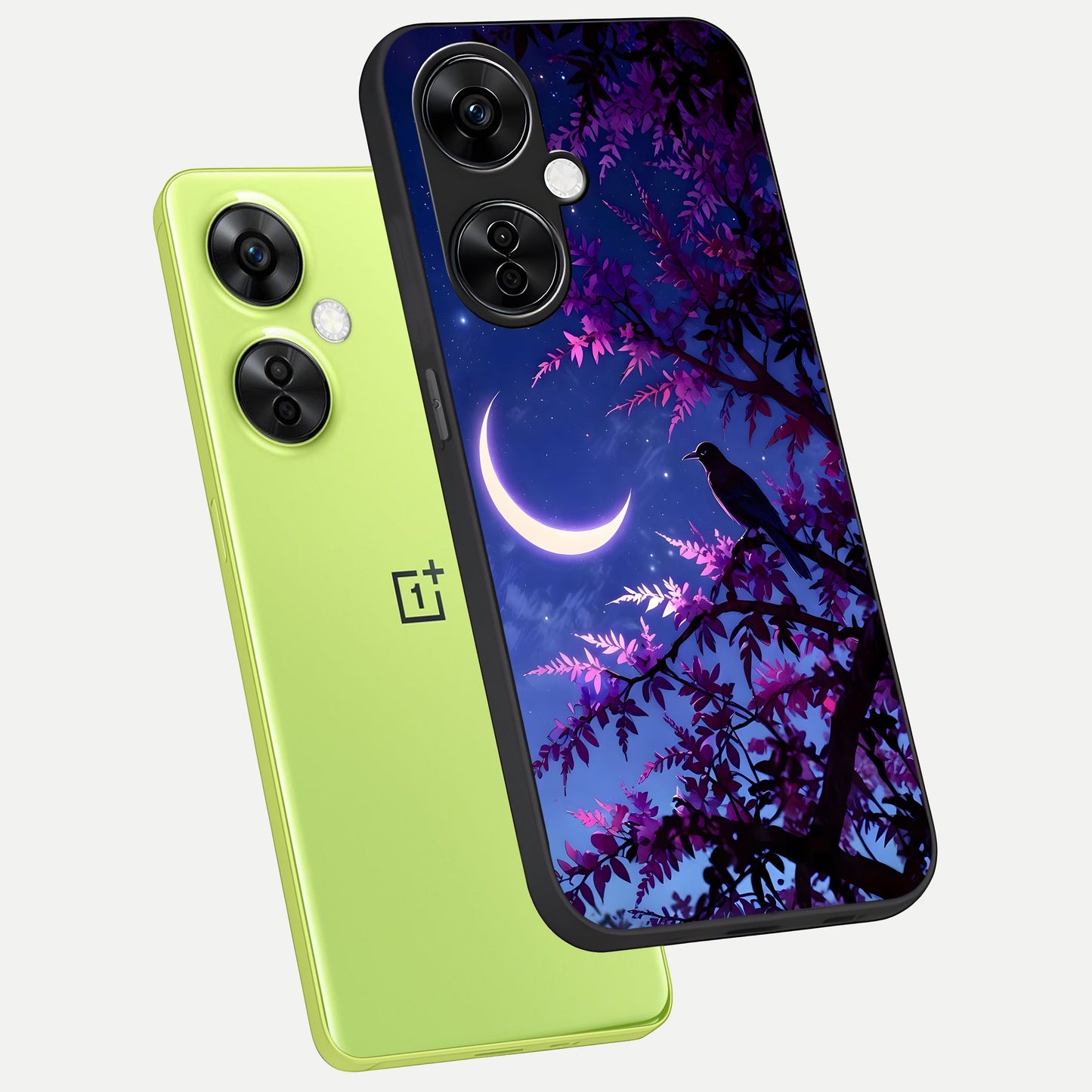  Crow And Moon Scenery phone case For Oneplus Nord CE3 Lite showing premium glass back cover with detailed artwork
