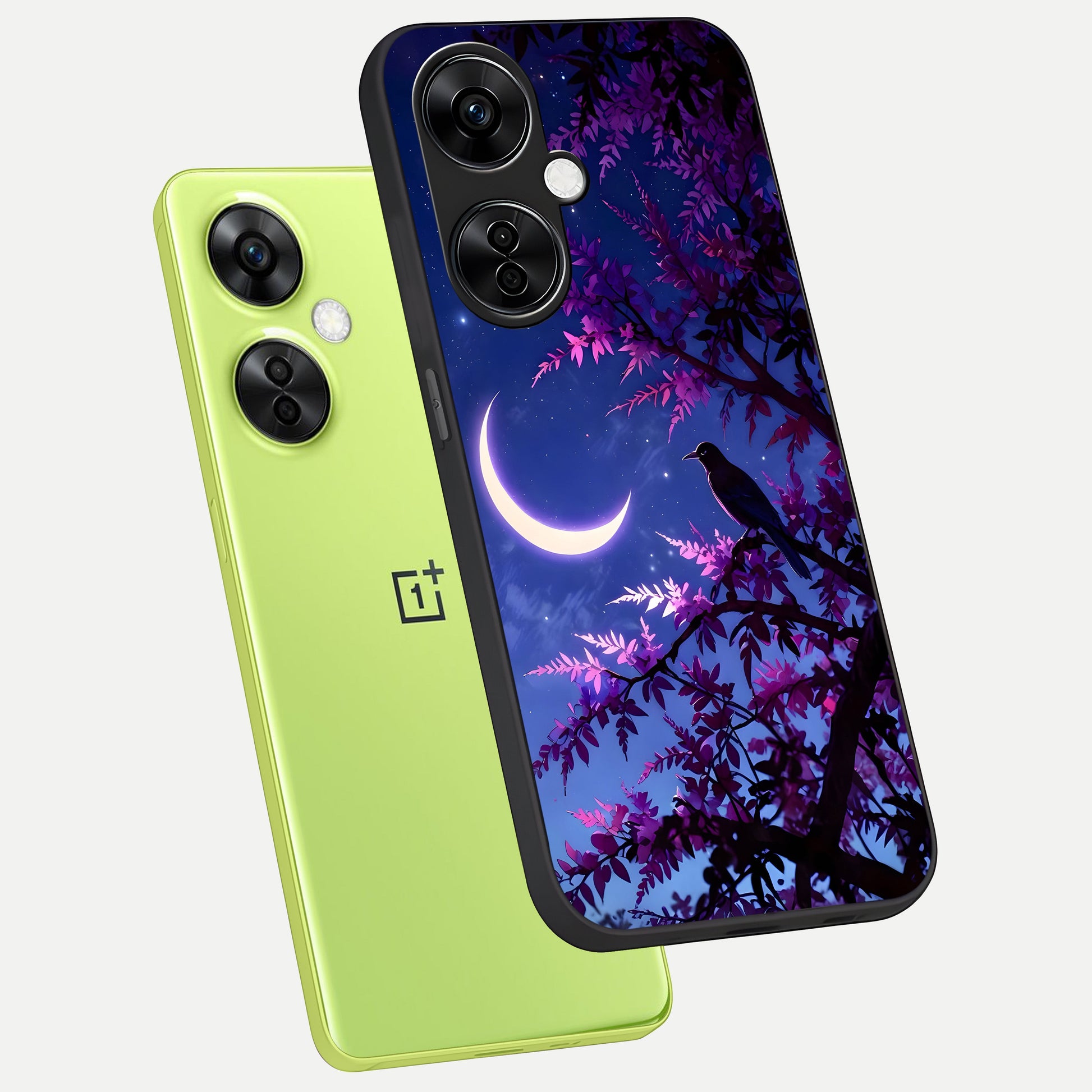  Crow And Moon Scenery phone case For Oneplus Nord CE3 Lite showing premium glass back cover with detailed artwork