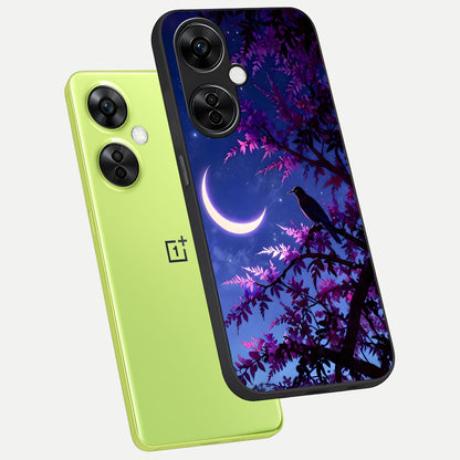  Crow And Moon Scenery phone case For Oneplus Nord CE3 Lite showing premium glass back cover with detailed artwork