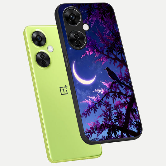  Crow And Moon Scenery phone case For Oneplus Nord CE3 Lite showing premium glass back cover with detailed artwork