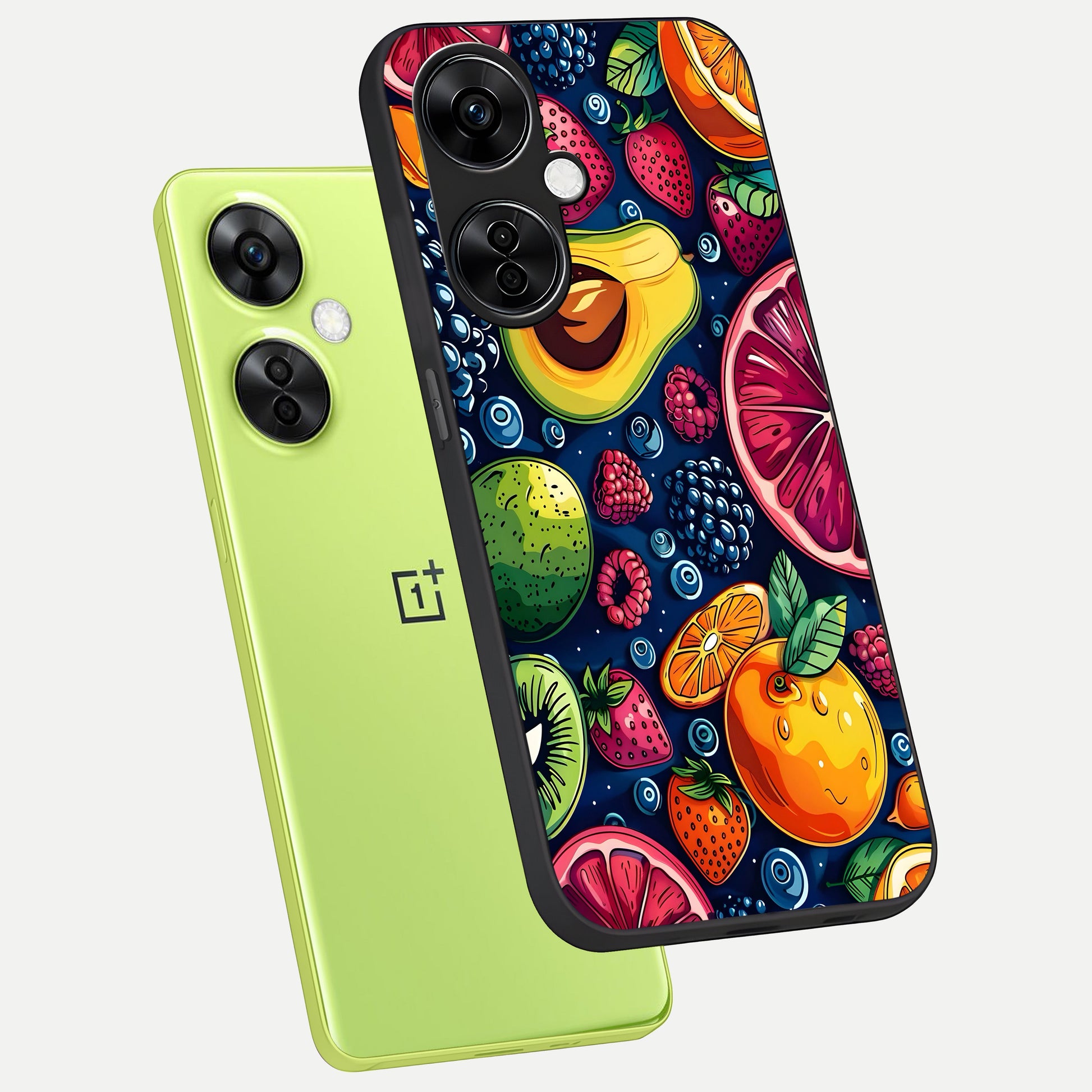  Cute Fruits Art phone case For Oneplus Nord CE3 Lite showing premium glass back cover with detailed artwork