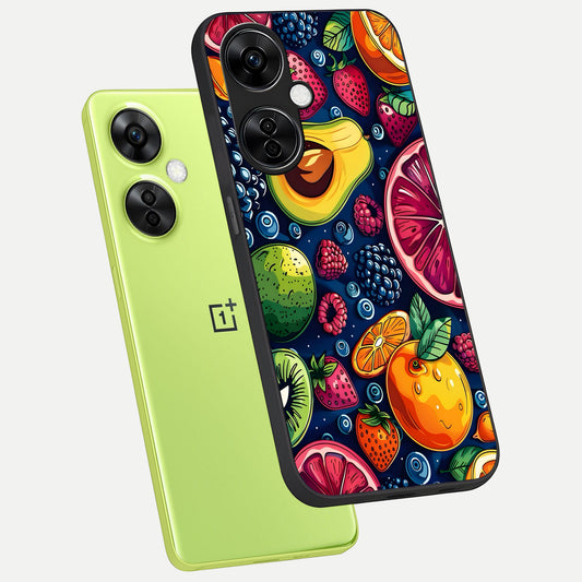  Cute Fruits Art phone case For Oneplus Nord CE3 Lite showing premium glass back cover with detailed artwork