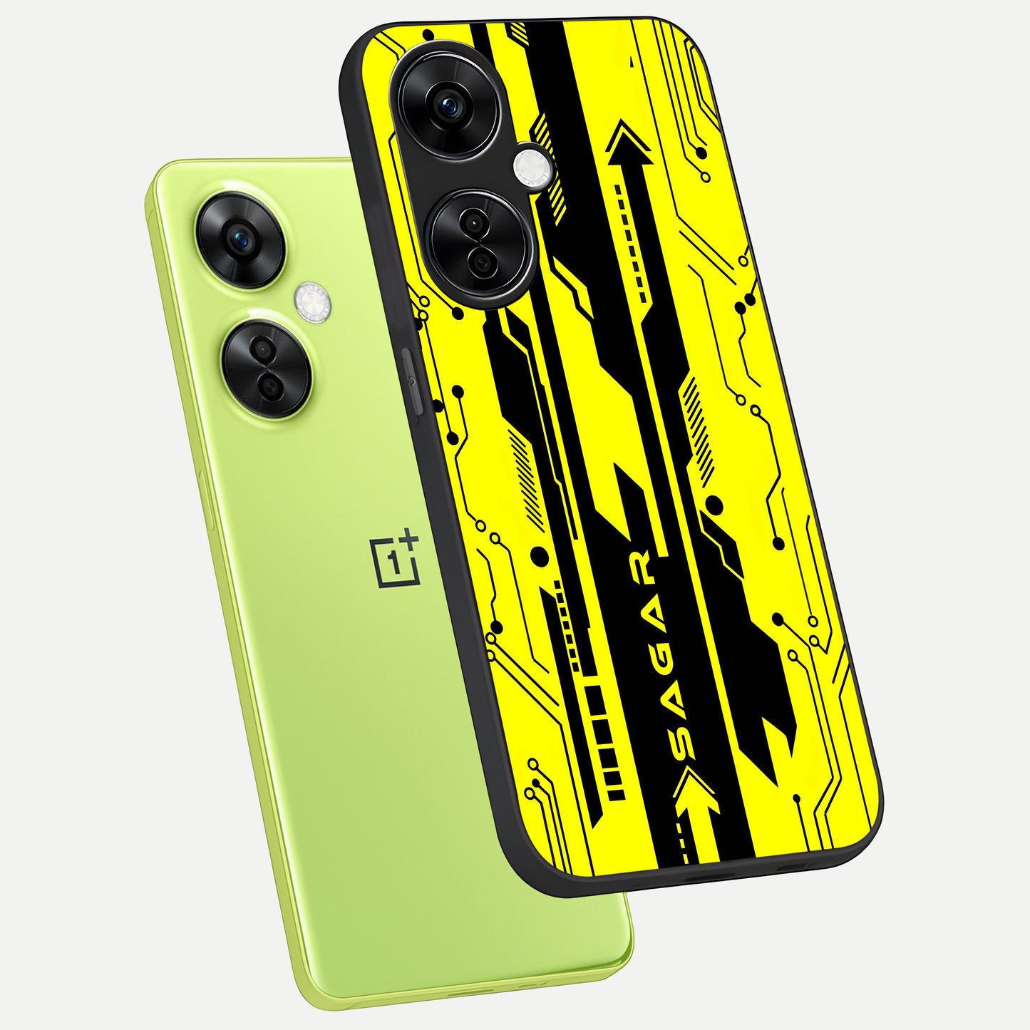  Electric Pulse CYBERPUNK Custom Name phone case For Oneplus Nord CE3 Lite showing premium glass back cover with detailed artwork