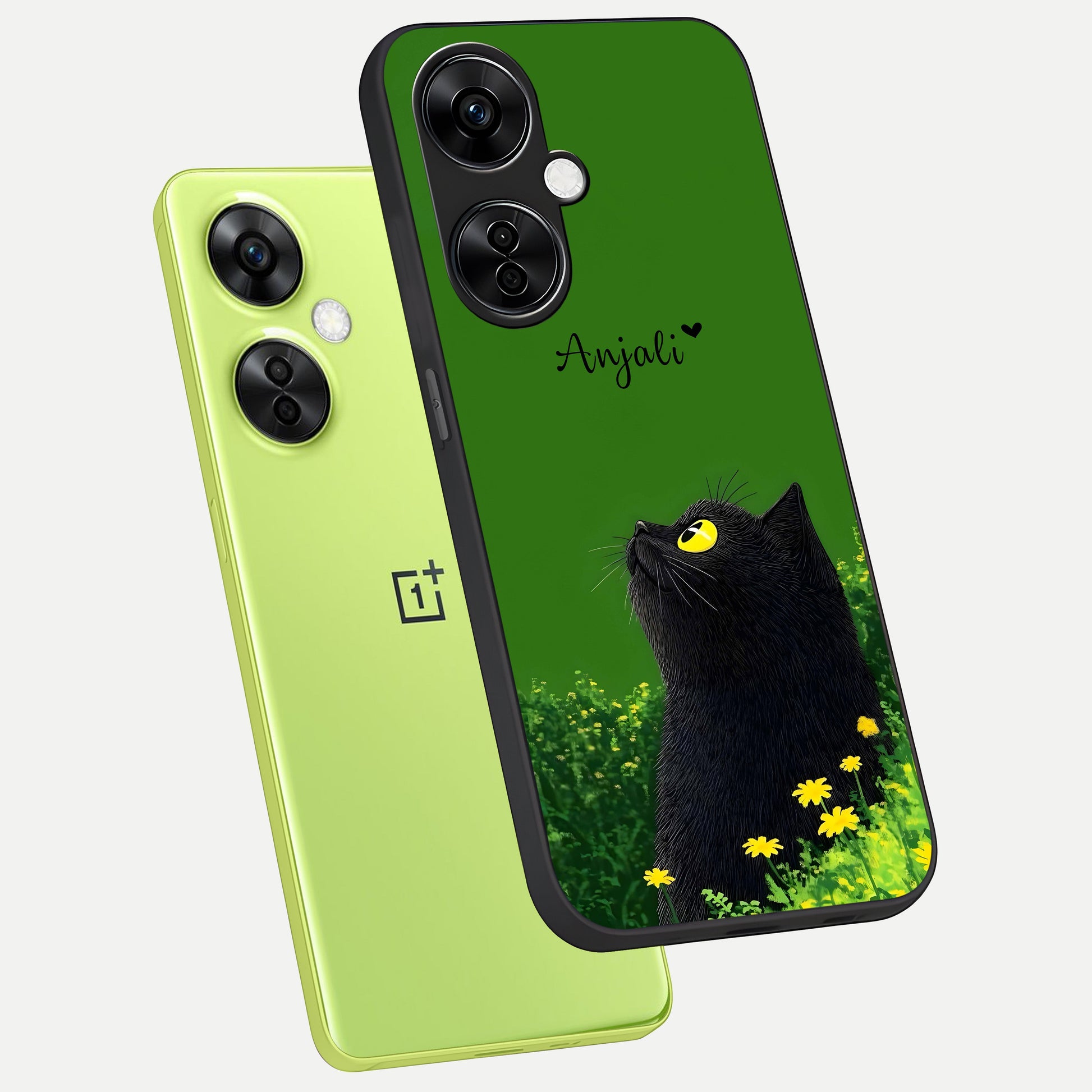  Emerald Cat Custom Name phone case For Oneplus Nord CE3 Lite showing premium glass back cover with detailed artwork