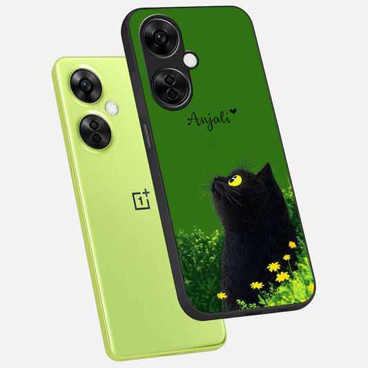  Emerald Cat Custom Name phone case For Oneplus Nord CE3 Lite showing premium glass back cover with detailed artwork