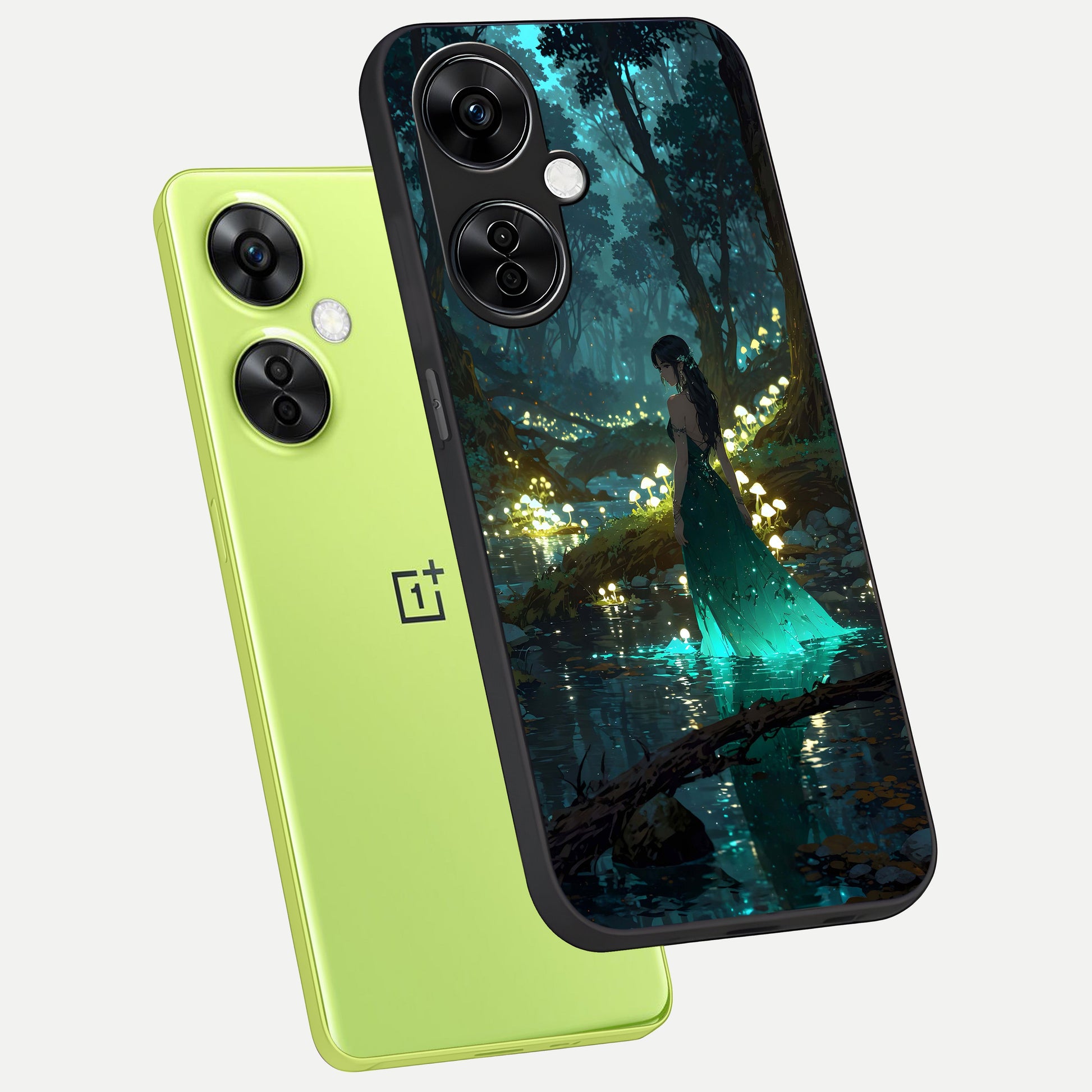  Enchanted Forest Glow phone case For Oneplus Nord CE3 Lite showing premium glass back cover with detailed artwork