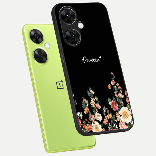  Floral Design Personalized Custom Name phone case For Oneplus Nord CE3 Lite showing premium glass back cover with detailed artwork