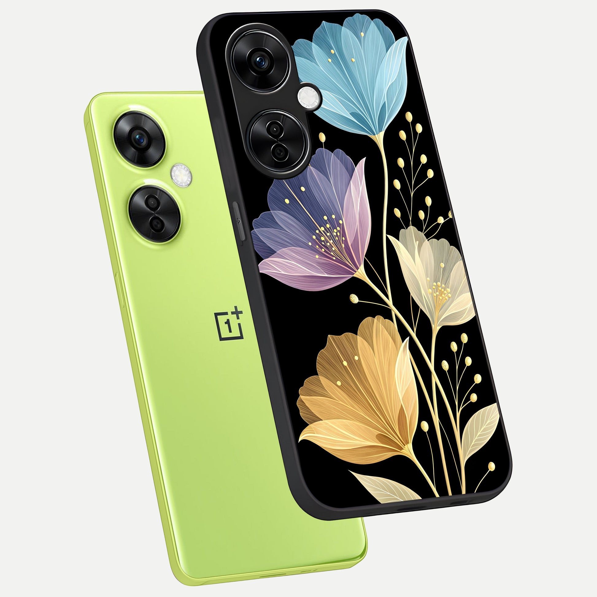  Flower Bloom Glow phone case For Oneplus Nord CE3 Lite showing premium glass back cover with detailed artwork