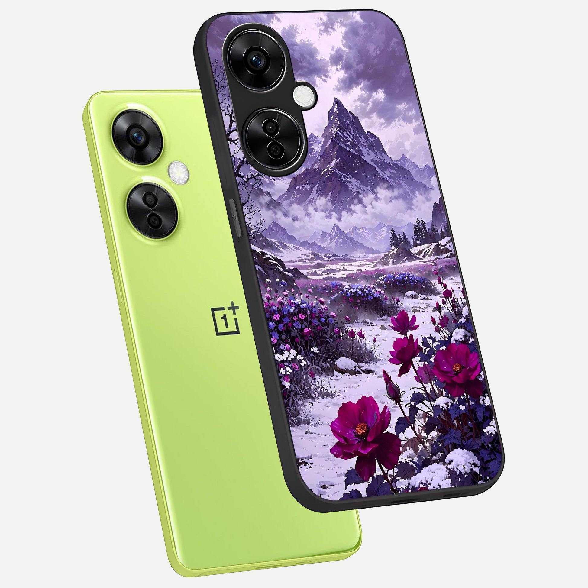  Flower Mountain View phone case For Oneplus Nord CE3 Lite showing premium glass back cover with detailed artwork