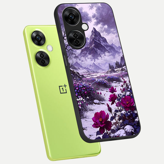  Flower Mountain View phone case For Oneplus Nord CE3 Lite showing premium glass back cover with detailed artwork