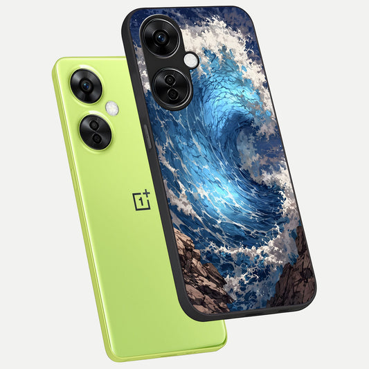  Giant Ocean Wave phone case For Oneplus Nord CE3 Lite showing premium glass back cover with detailed artwork