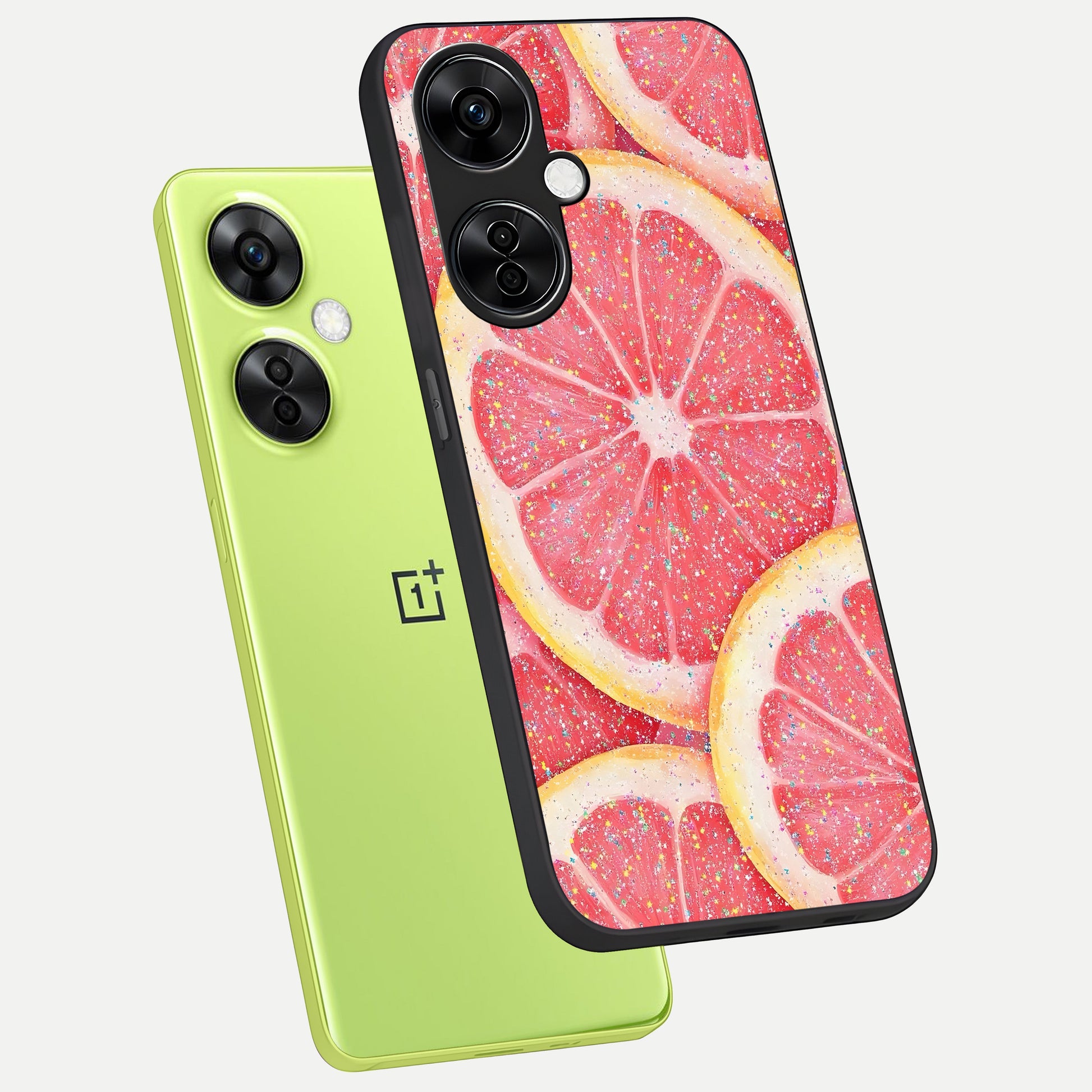  Glitter Grapefruit phone case For Oneplus Nord CE3 Lite showing premium glass back cover with detailed artwork