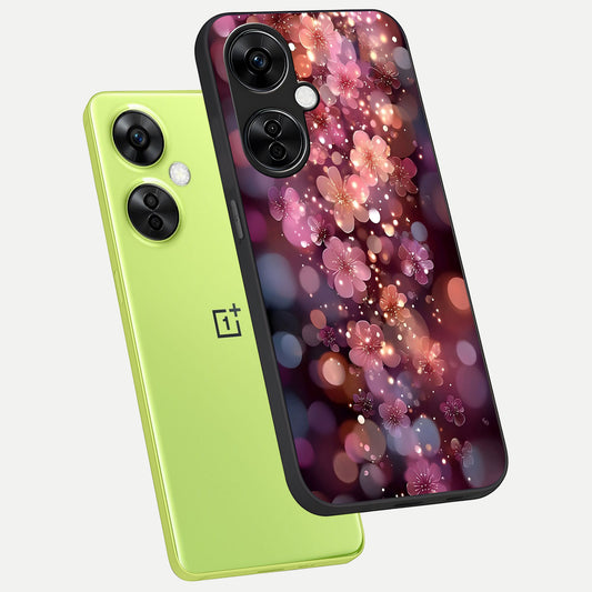 Glowing Petal Bliss phone case For Oneplus Nord CE3 Lite showing premium glass back cover with detailed artwork
