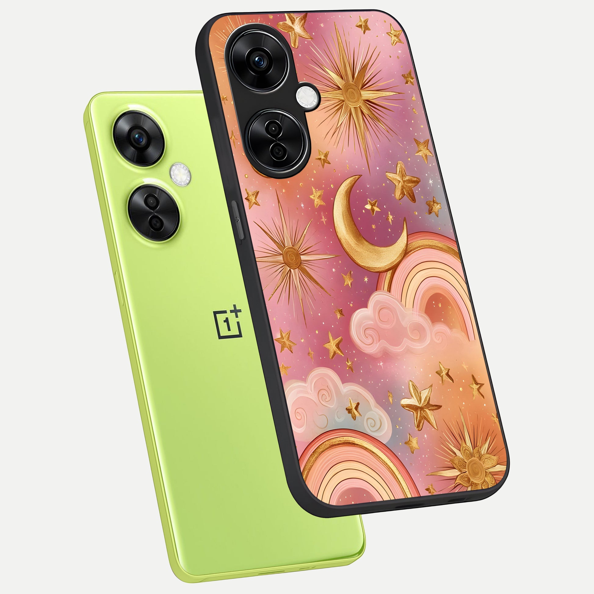  Golden Celestial Dreams phone case For Oneplus Nord CE3 Lite showing premium glass back cover with detailed artwork