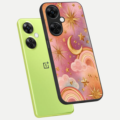 Golden Celestial Dreams phone case For Oneplus Nord CE3 Lite showing premium glass back cover with detailed artwork