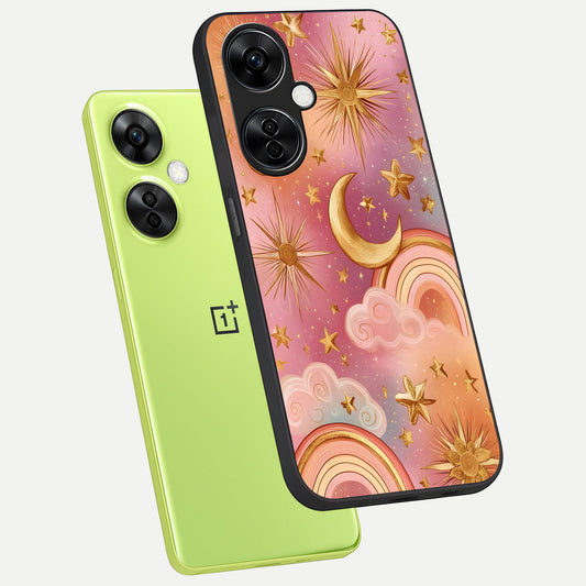  Golden Celestial Dreams phone case For Oneplus Nord CE3 Lite showing premium glass back cover with detailed artwork
