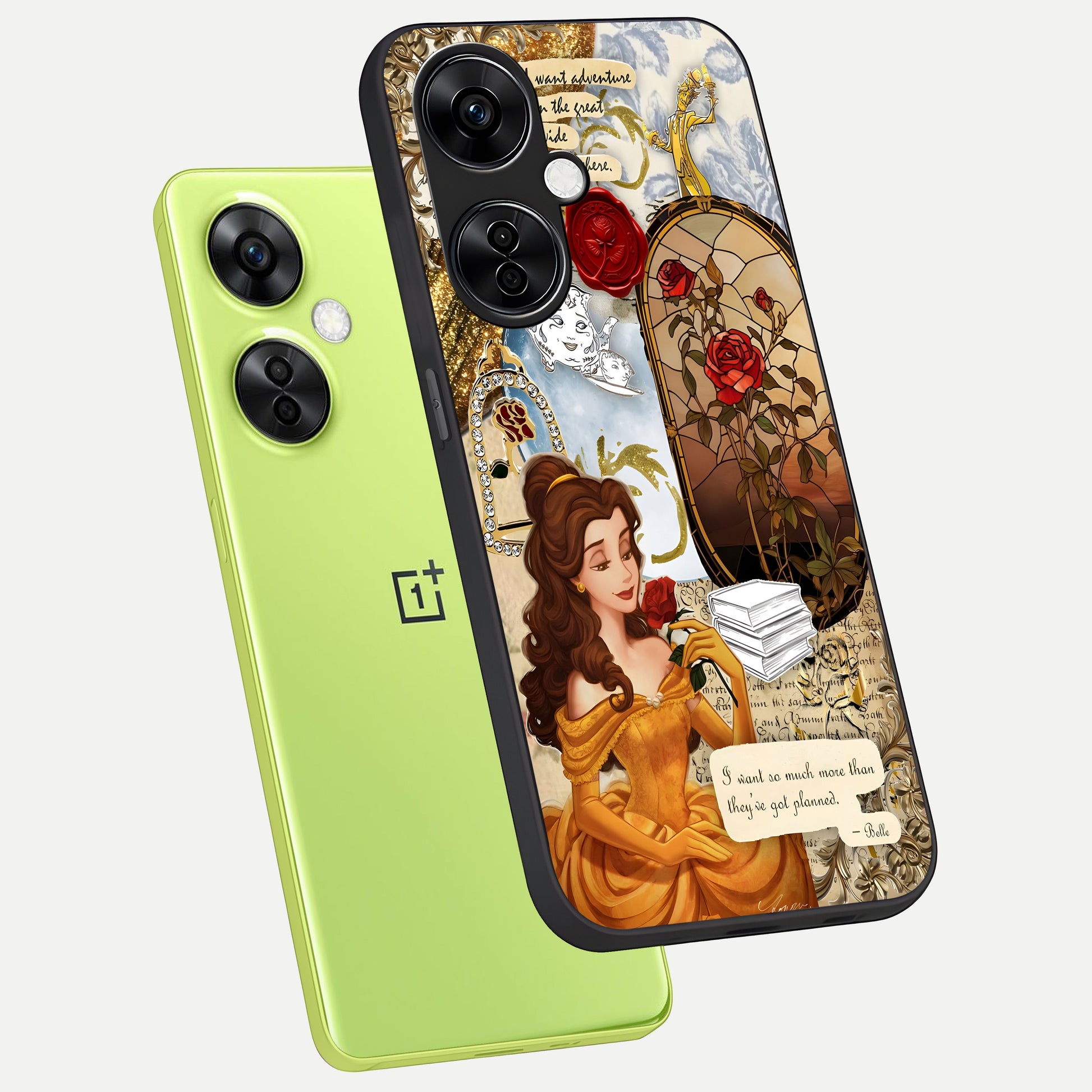  Golden Dream Belle phone case For Oneplus Nord CE3 Lite showing premium glass back cover with detailed artwork