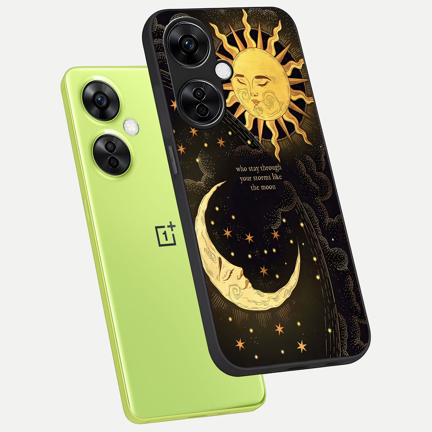  Golden Lunar Love phone case For Oneplus Nord CE3 Lite showing premium glass back cover with detailed artwork