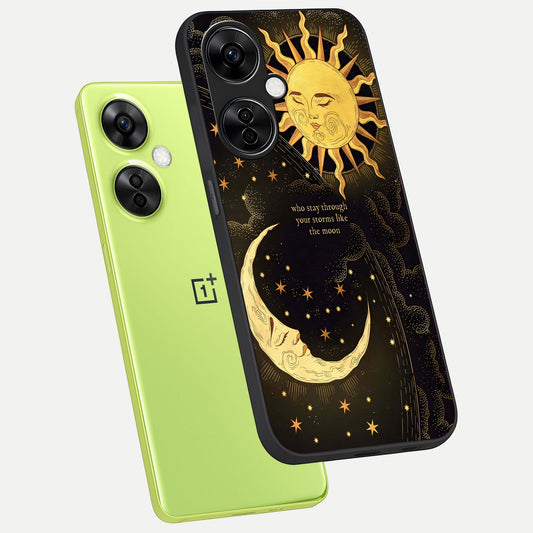  Golden Lunar Love phone case For Oneplus Nord CE3 Lite showing premium glass back cover with detailed artwork