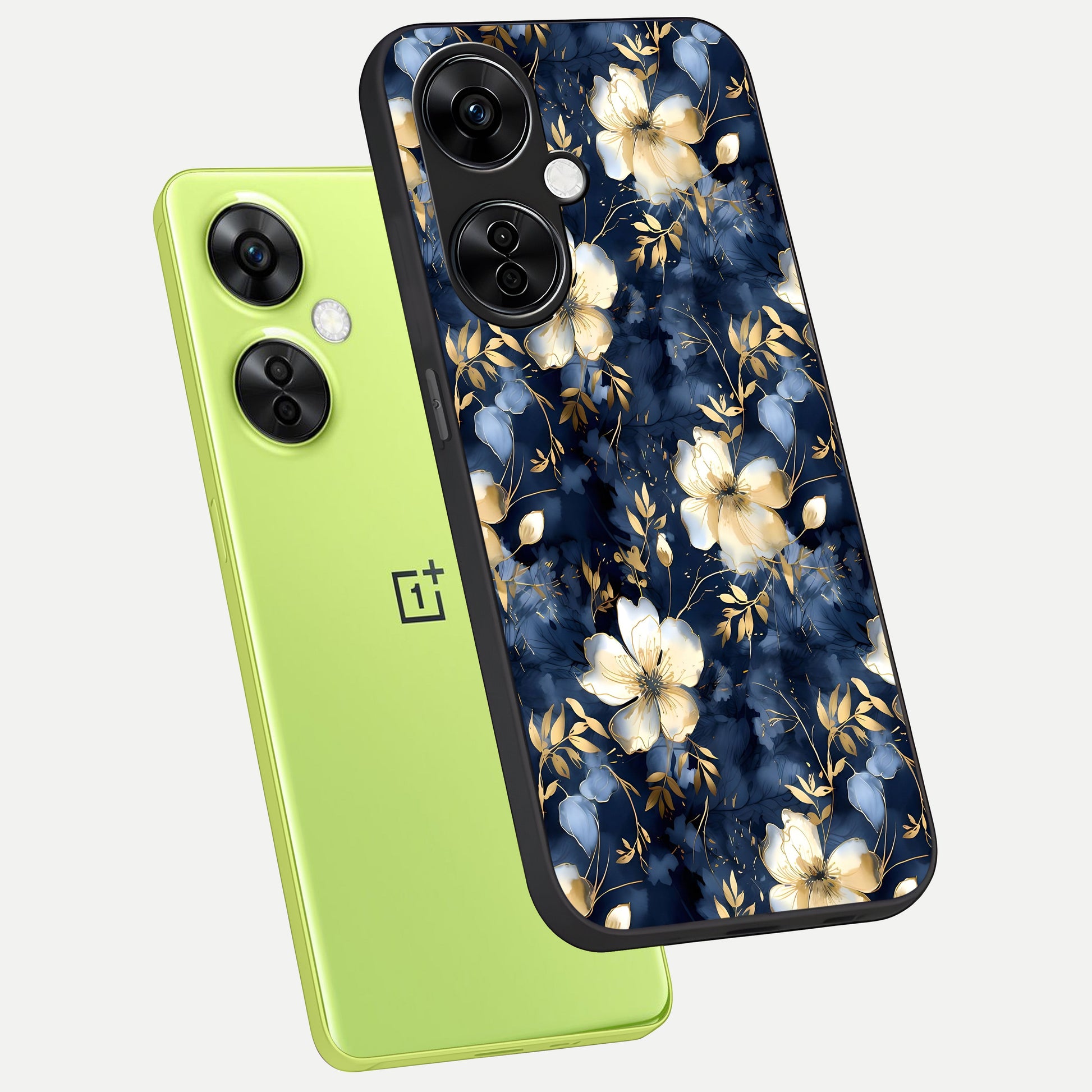  Golden Midnight Bloom phone case For Oneplus Nord CE3 Lite showing premium glass back cover with detailed artwork