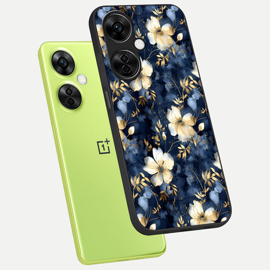  Golden Midnight Bloom phone case For Oneplus Nord CE3 Lite showing premium glass back cover with detailed artwork