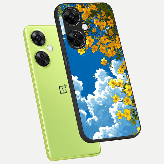  Golden Petal Sky phone case For Oneplus Nord CE3 Lite showing premium glass back cover with detailed artwork
