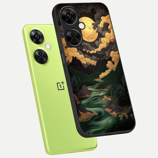  Golden River Moon phone case For Oneplus Nord CE3 Lite showing premium glass back cover with detailed artwork