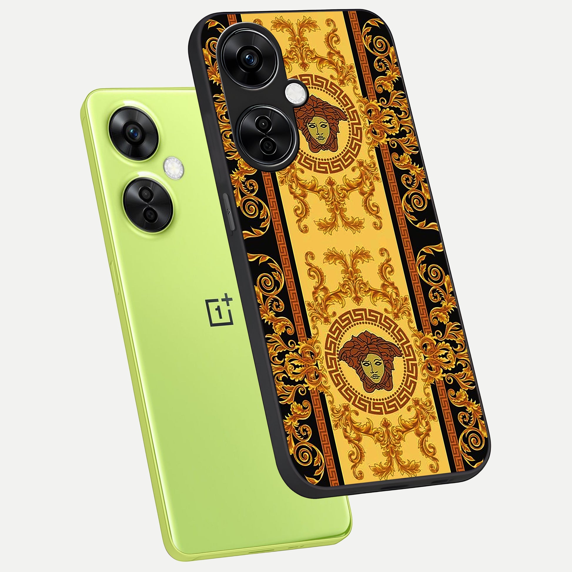  Golden Royal Heritage phone case For Oneplus Nord CE3 Lite showing premium glass back cover with detailed artwork