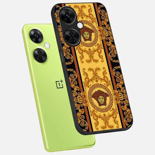  Golden Royal Heritage phone case For Oneplus Nord CE3 Lite showing premium glass back cover with detailed artwork