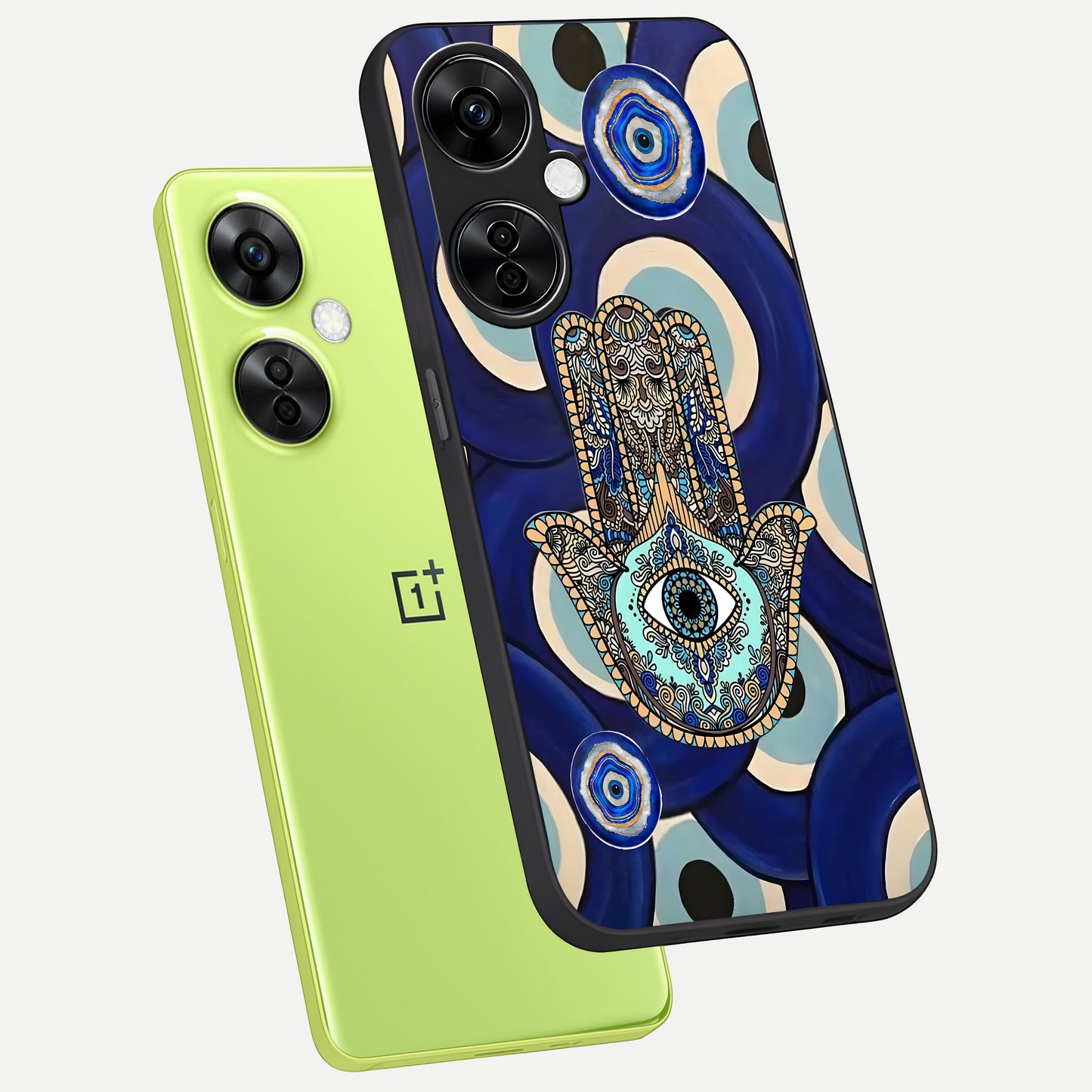  Hamsa Divine Guard phone case For Oneplus Nord CE3 Lite showing premium glass back cover with detailed artwork