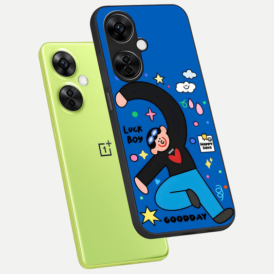  Happy Luck Vibe phone case For Oneplus Nord CE3 Lite showing premium glass back cover with detailed artwork