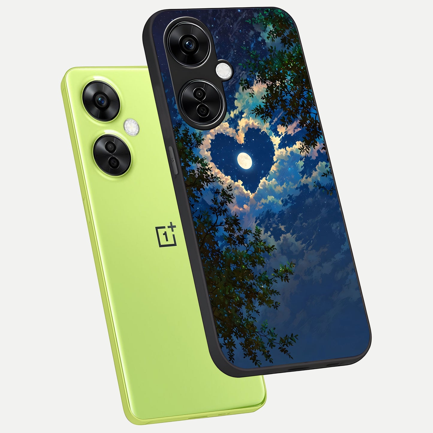  Heart With Moon Sky phone case For Oneplus Nord CE3 Lite showing premium glass back cover with detailed artwork