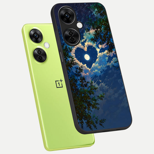  Heart With Moon Sky phone case For Oneplus Nord CE3 Lite showing premium glass back cover with detailed artwork