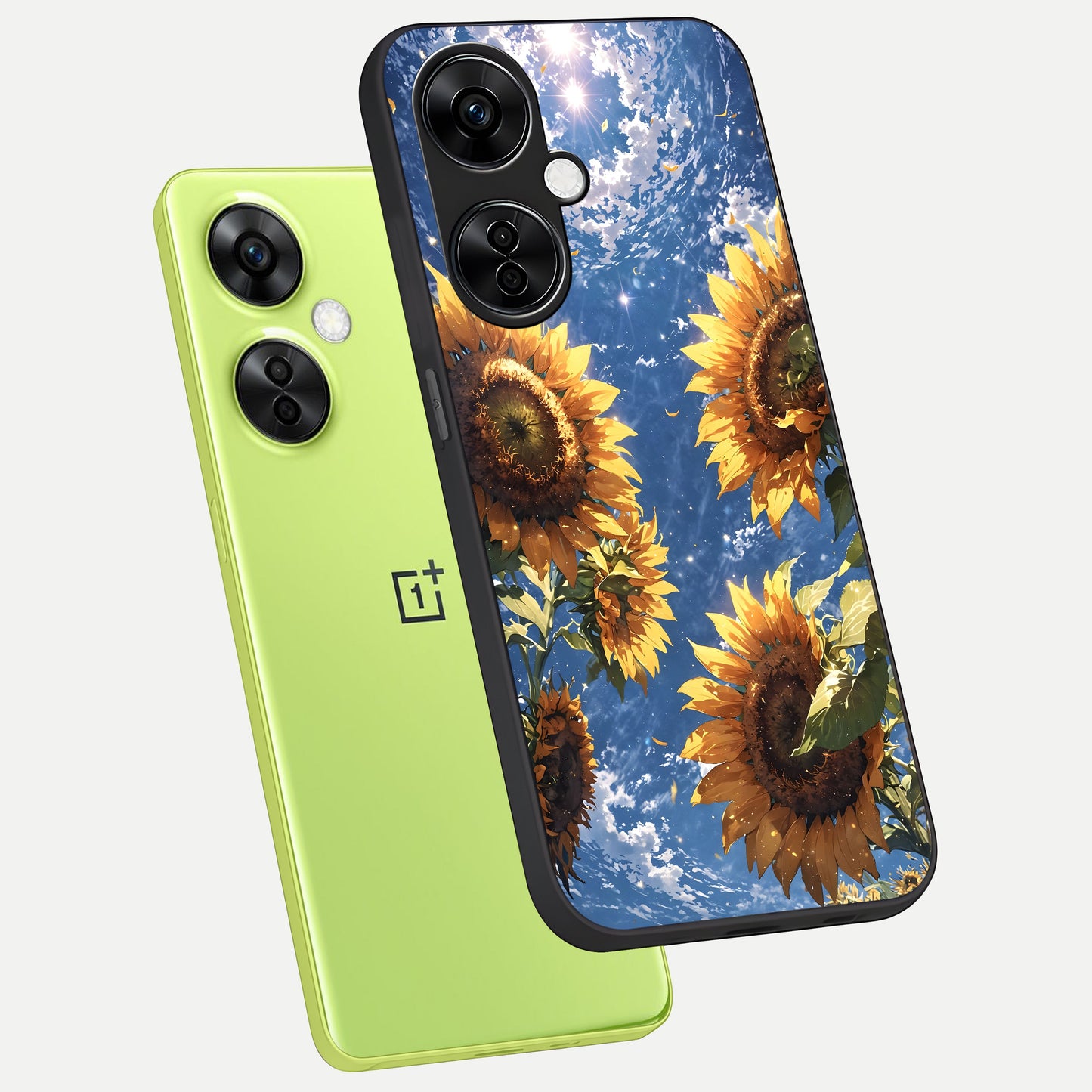  Heavenly Sunflower Rise phone case For Oneplus Nord CE3 Lite showing premium glass back cover with detailed artwork