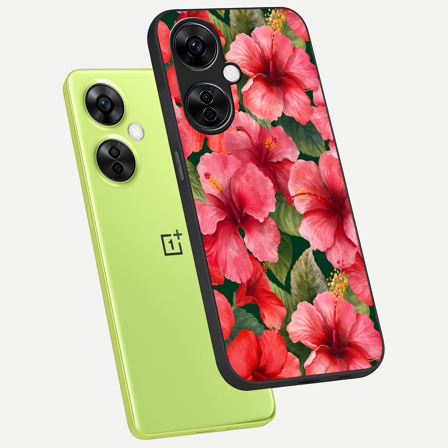  Hibiscus Pattern phone case For Oneplus Nord CE3 Lite showing premium glass back cover with detailed artwork