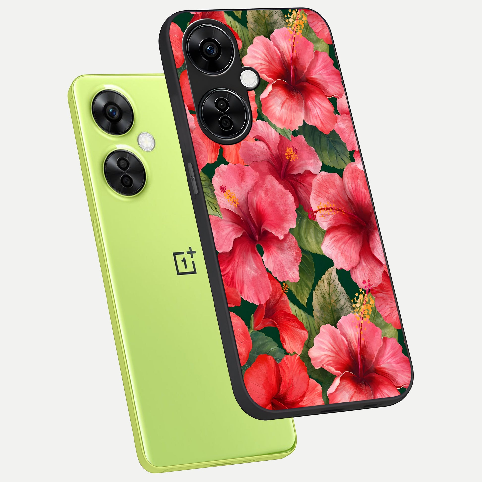  Hibiscus Pattern phone case For Oneplus Nord CE3 Lite showing premium glass back cover with detailed artwork