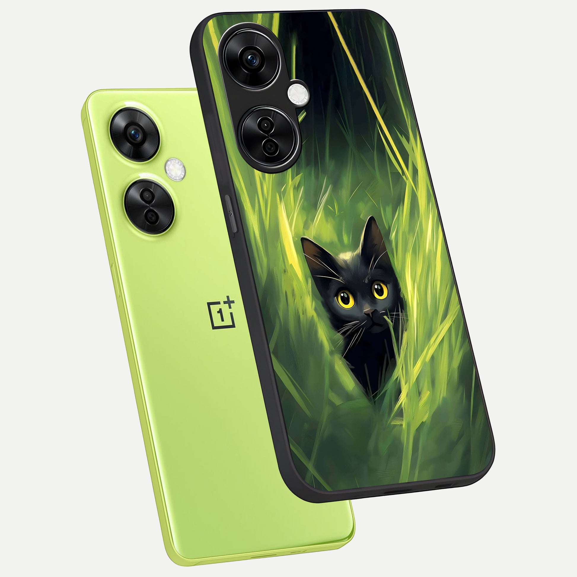  Hidden Cat Whisper phone case For Oneplus Nord CE3 Lite showing premium glass back cover with detailed artwork