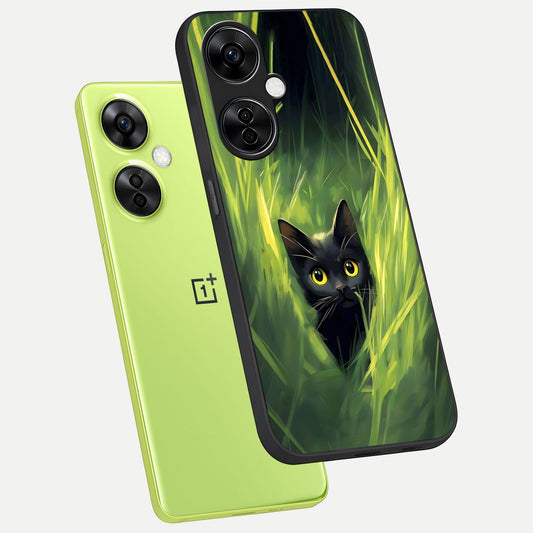  Hidden Cat Whisper phone case For Oneplus Nord CE3 Lite showing premium glass back cover with detailed artwork