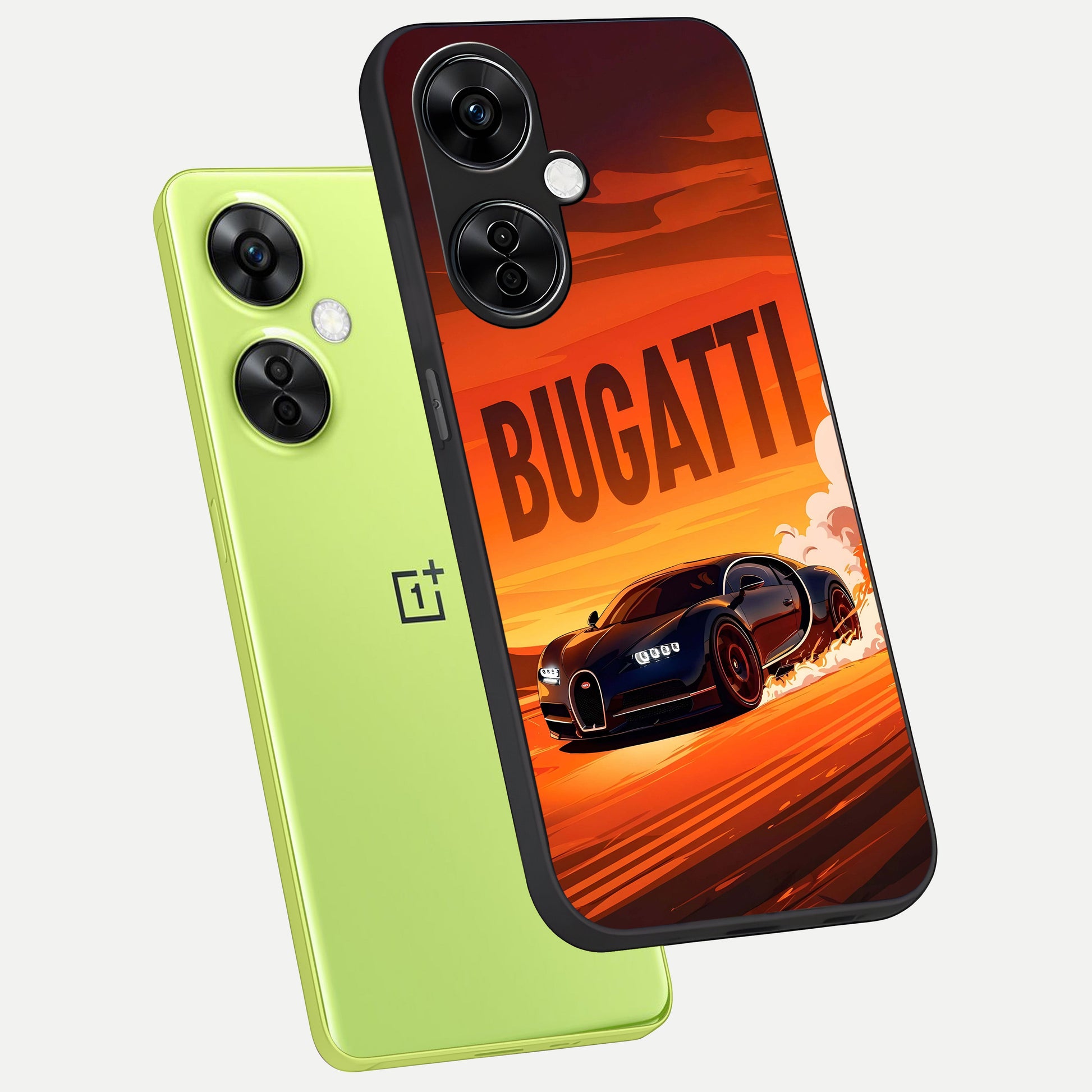  Inferno Bugatti Storm phone case For Oneplus Nord CE3 Lite showing premium glass back cover with detailed artwork
