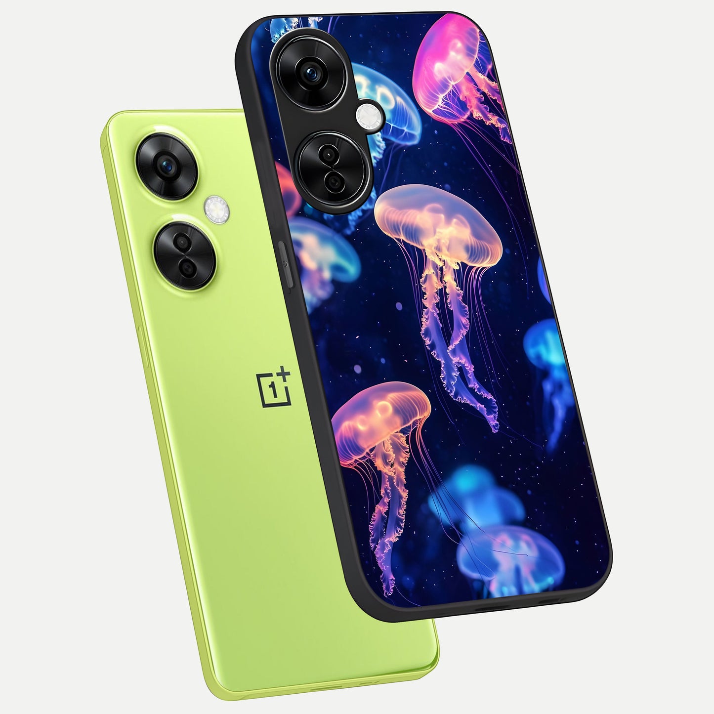  Jellyfish Pattern phone case For Oneplus Nord CE3 Lite showing premium glass back cover with detailed artwork