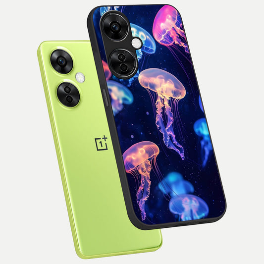  Jellyfish Pattern phone case For Oneplus Nord CE3 Lite showing premium glass back cover with detailed artwork
