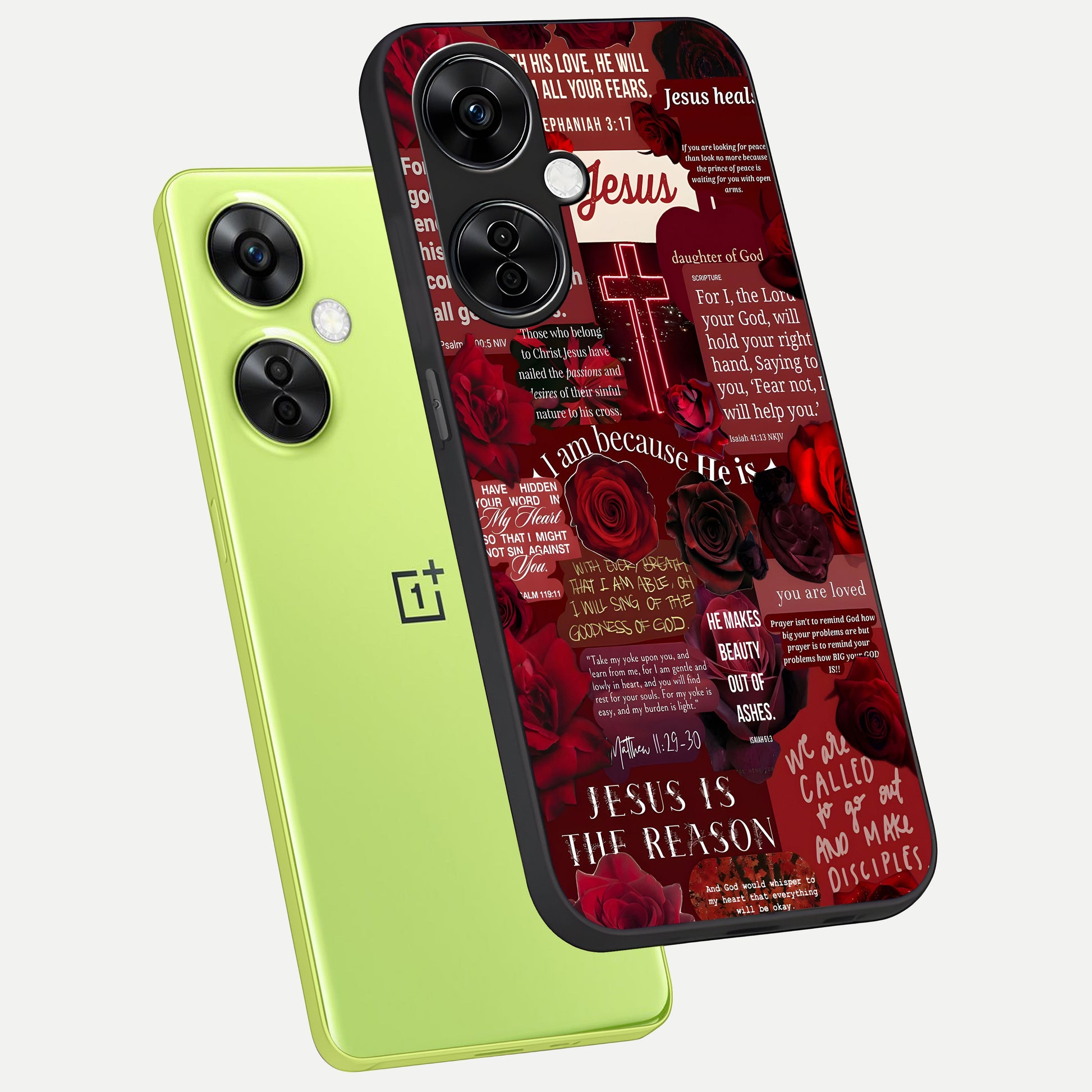  Jesus Love Heals phone case For Oneplus Nord CE3 Lite showing premium glass back cover with detailed artwork