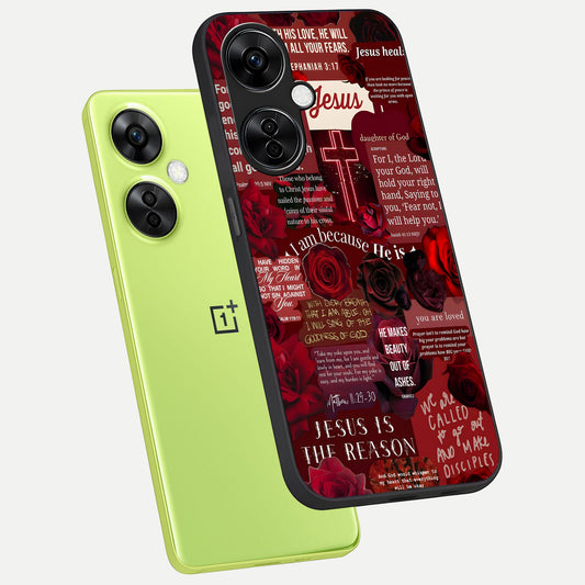  Jesus Love Heals phone case For Oneplus Nord CE3 Lite showing premium glass back cover with detailed artwork