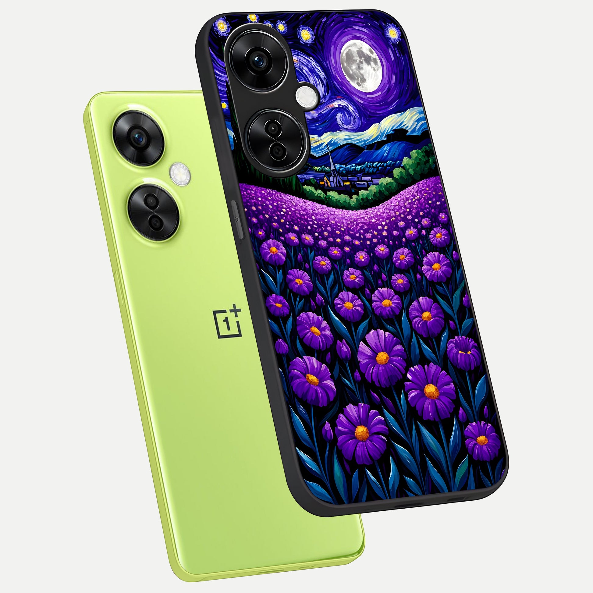  Lavender Moon Field phone case For Oneplus Nord CE3 Lite showing premium glass back cover with detailed artwork