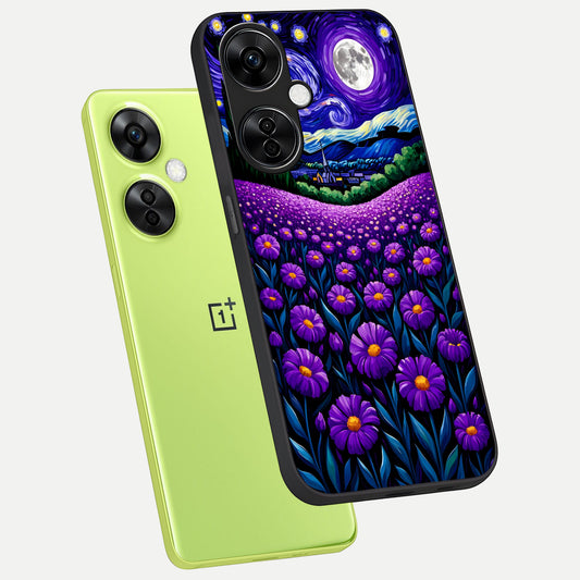  Lavender Moon Field phone case For Oneplus Nord CE3 Lite showing premium glass back cover with detailed artwork