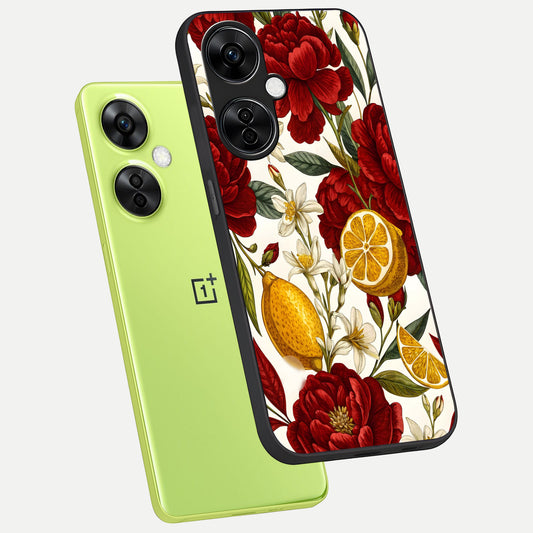  Lemon Rose Charm phone case For Oneplus Nord CE3 Lite showing premium glass back cover with detailed artwork