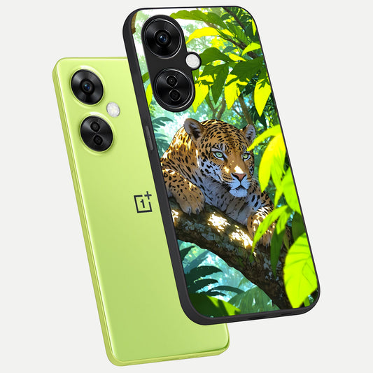  Leopard in Jungle phone case For Oneplus Nord CE3 Lite showing premium glass back cover with detailed artwork