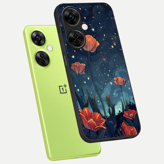  Midnight Tulip Glow phone case For Oneplus Nord CE3 Lite showing premium glass back cover with detailed artwork
