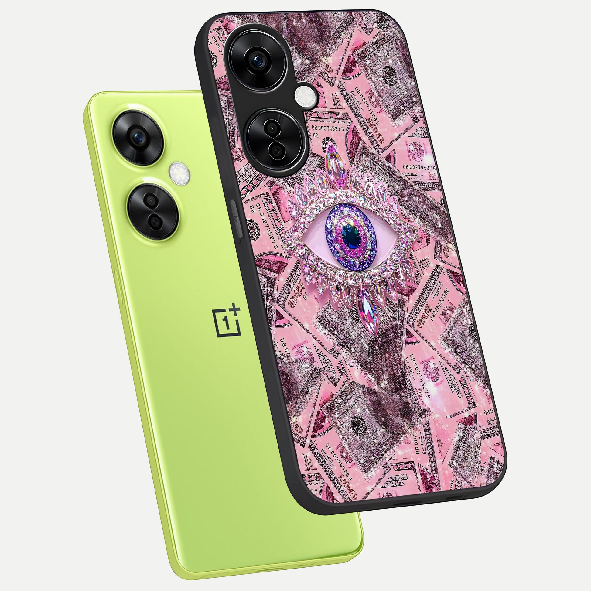  Money Eye Luxe phone case For Oneplus Nord CE3 Lite showing premium glass back cover with detailed artwork