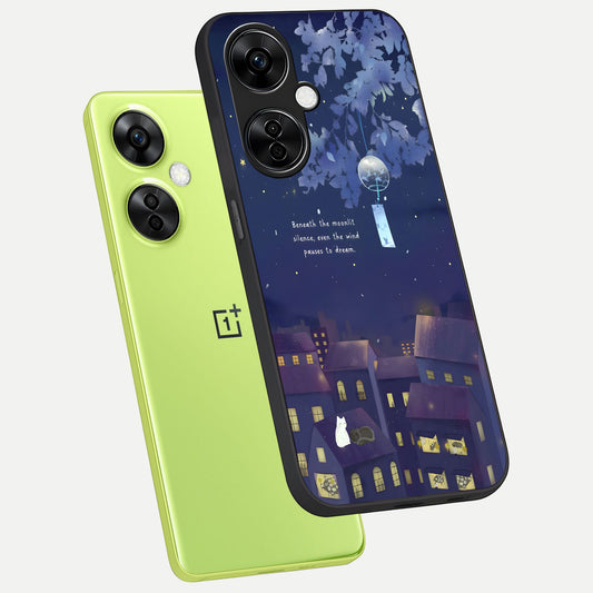  Moonlit Cat Silence phone case For Oneplus Nord CE3 Lite showing premium glass back cover with detailed artwork
